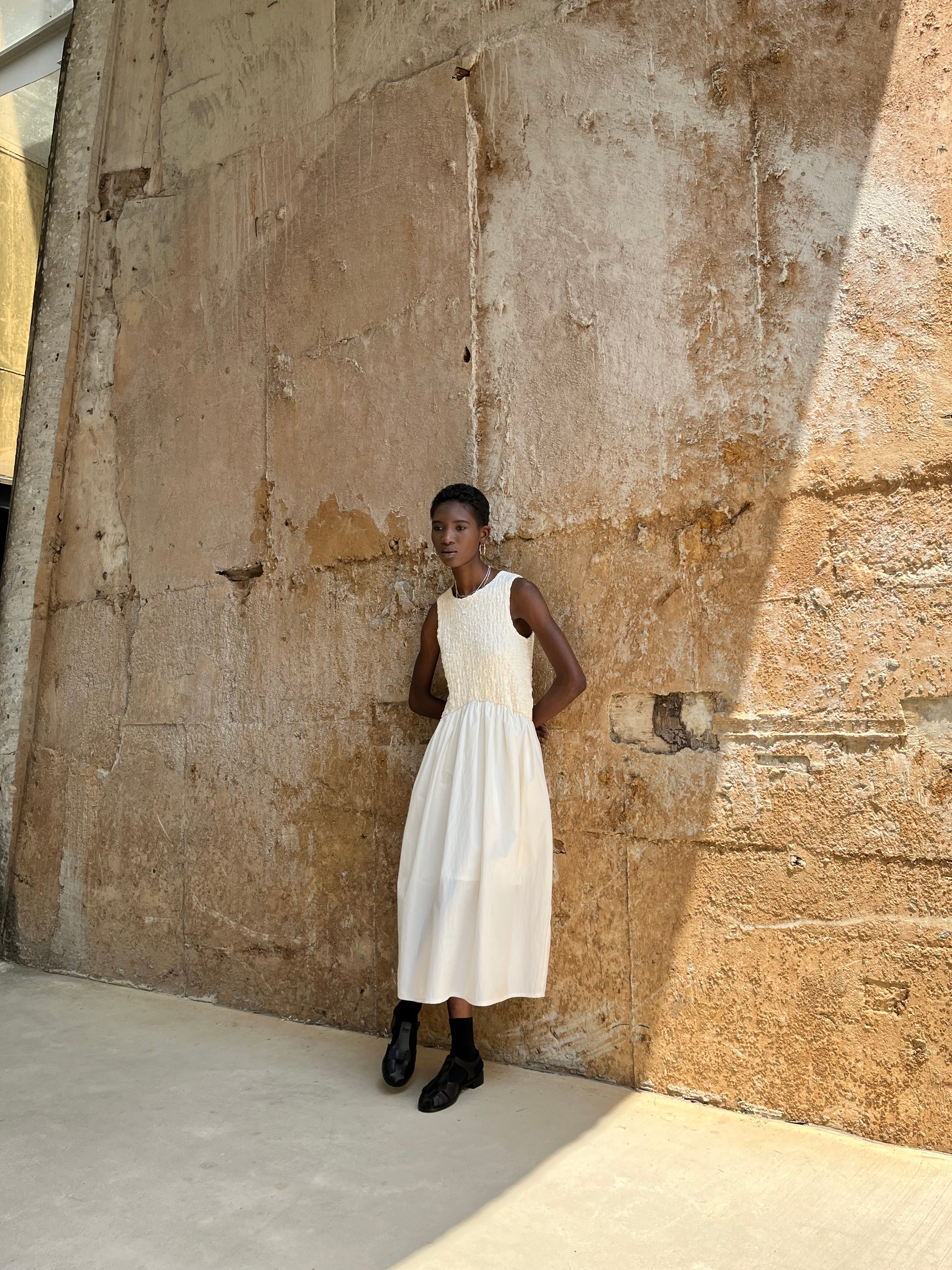 Cécile Contrast Midi Dress White