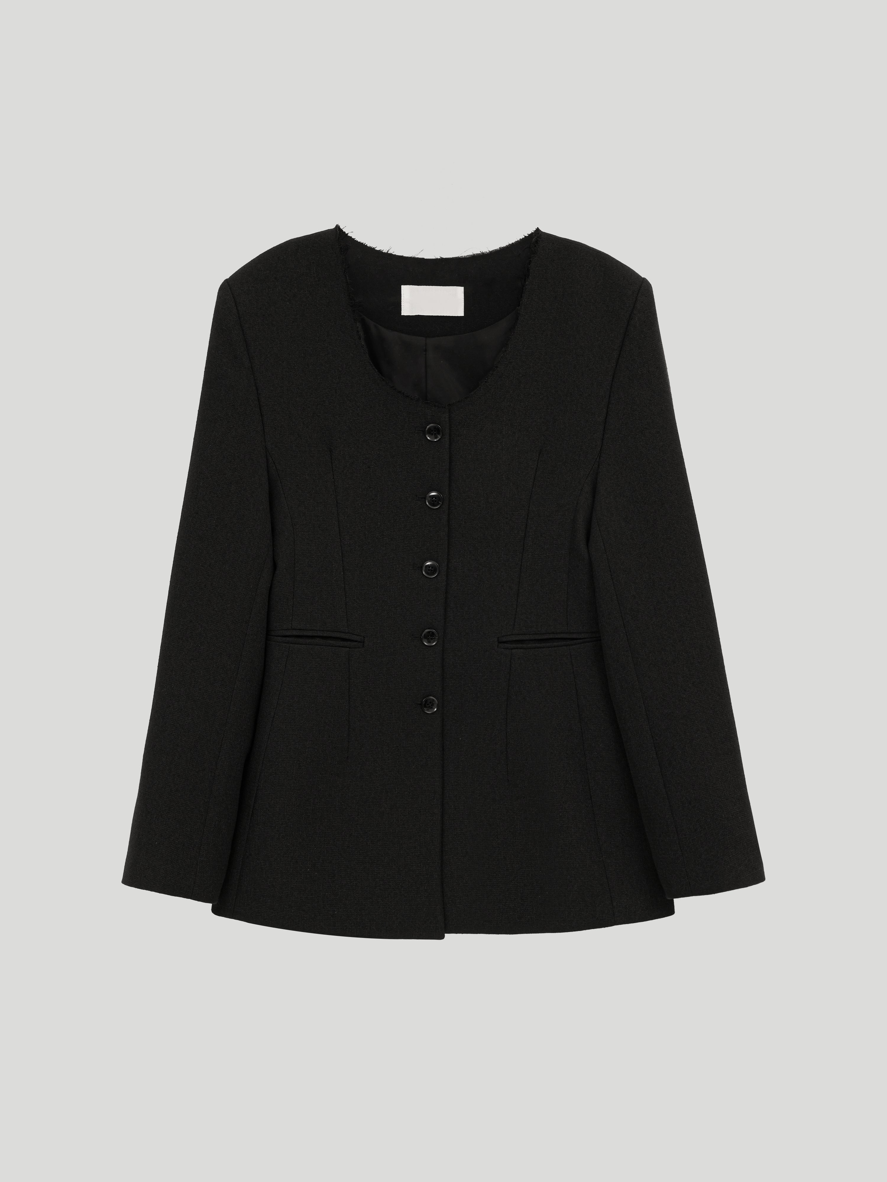 Noir Collarless Cinched Jacket