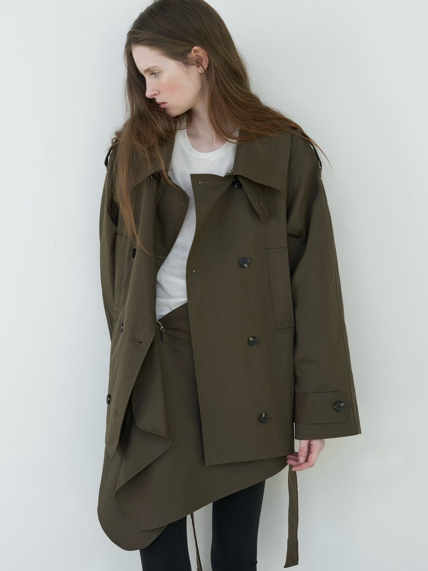 Arla Short Trench Coat in Khaki