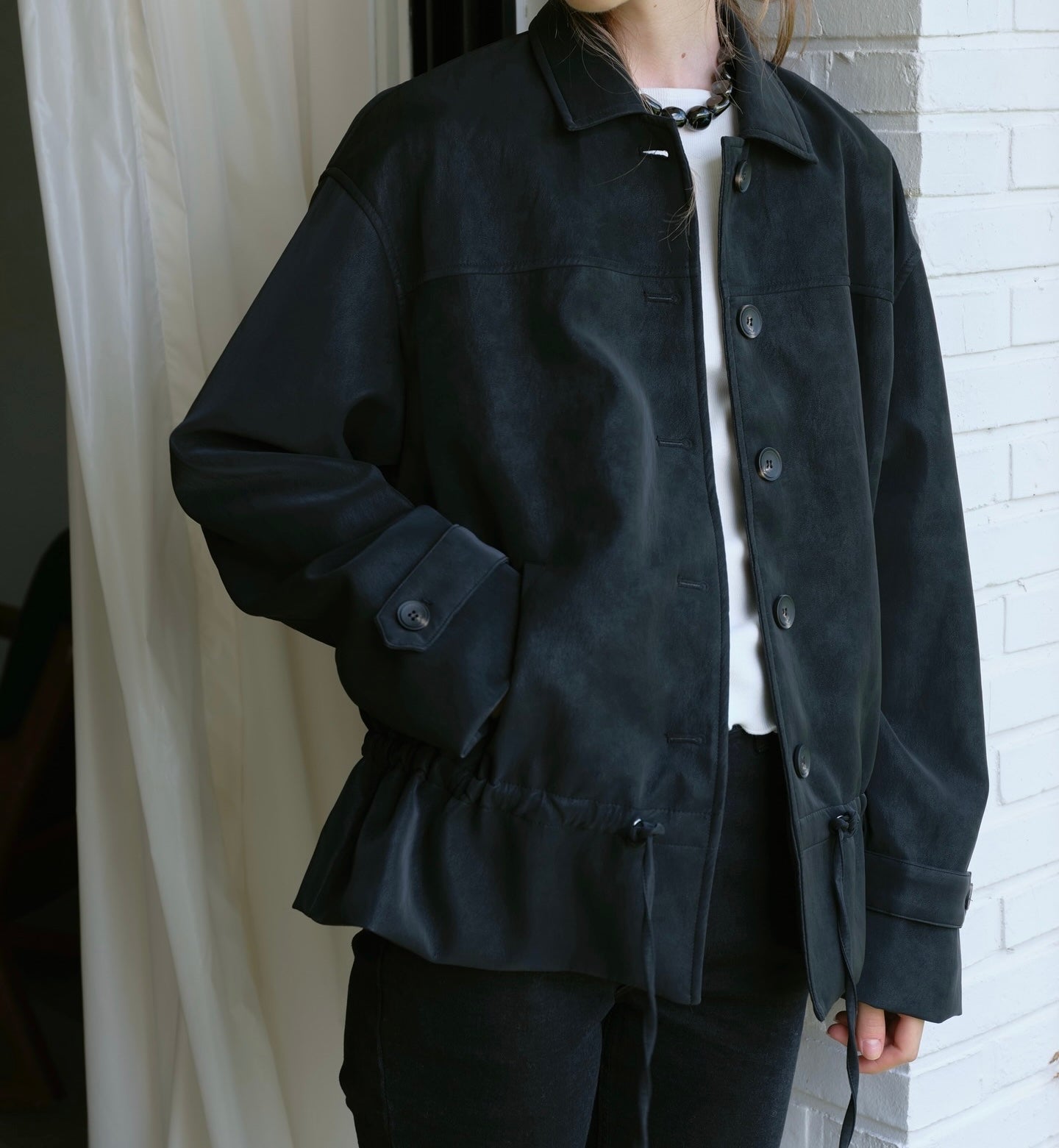 Suede Drawstring Jacket