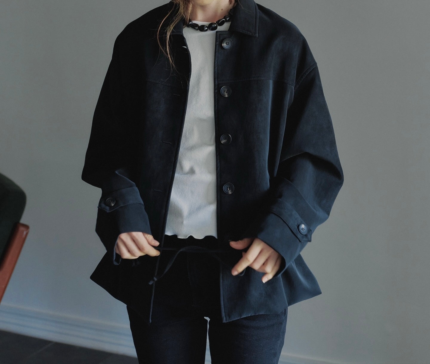 Suede Drawstring Jacket