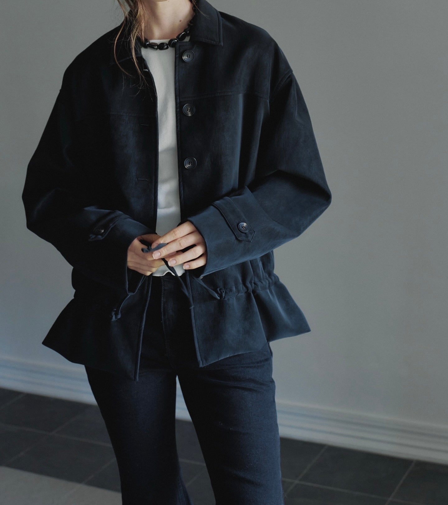 Suede Drawstring Jacket