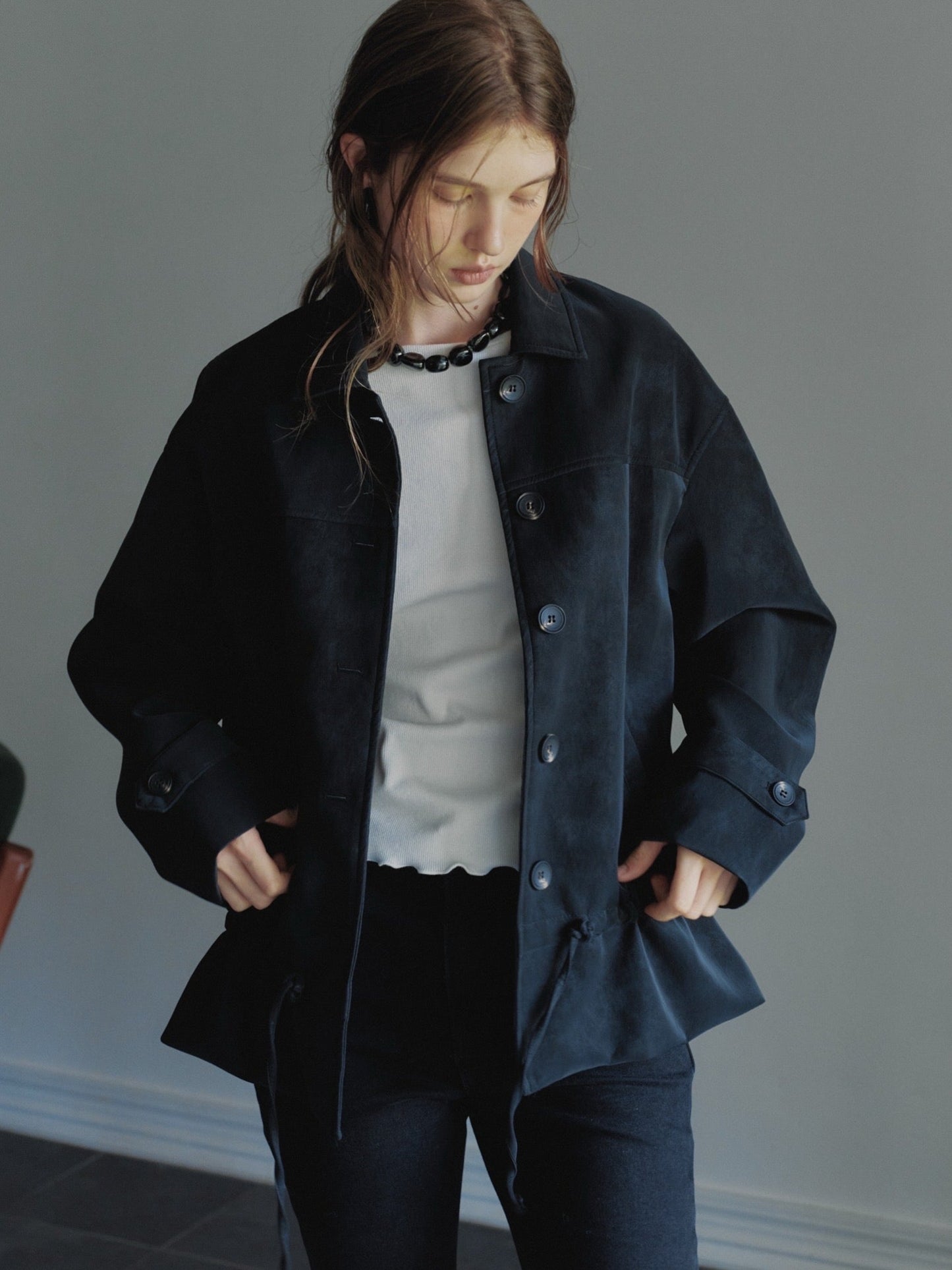 Suede Drawstring Jacket