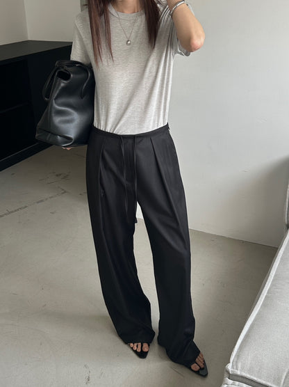 Relaxed Black Wide-Leg Drawstring Pants