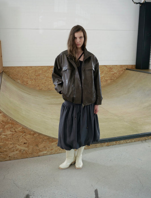 Ribbed Waist Gathered Skirt