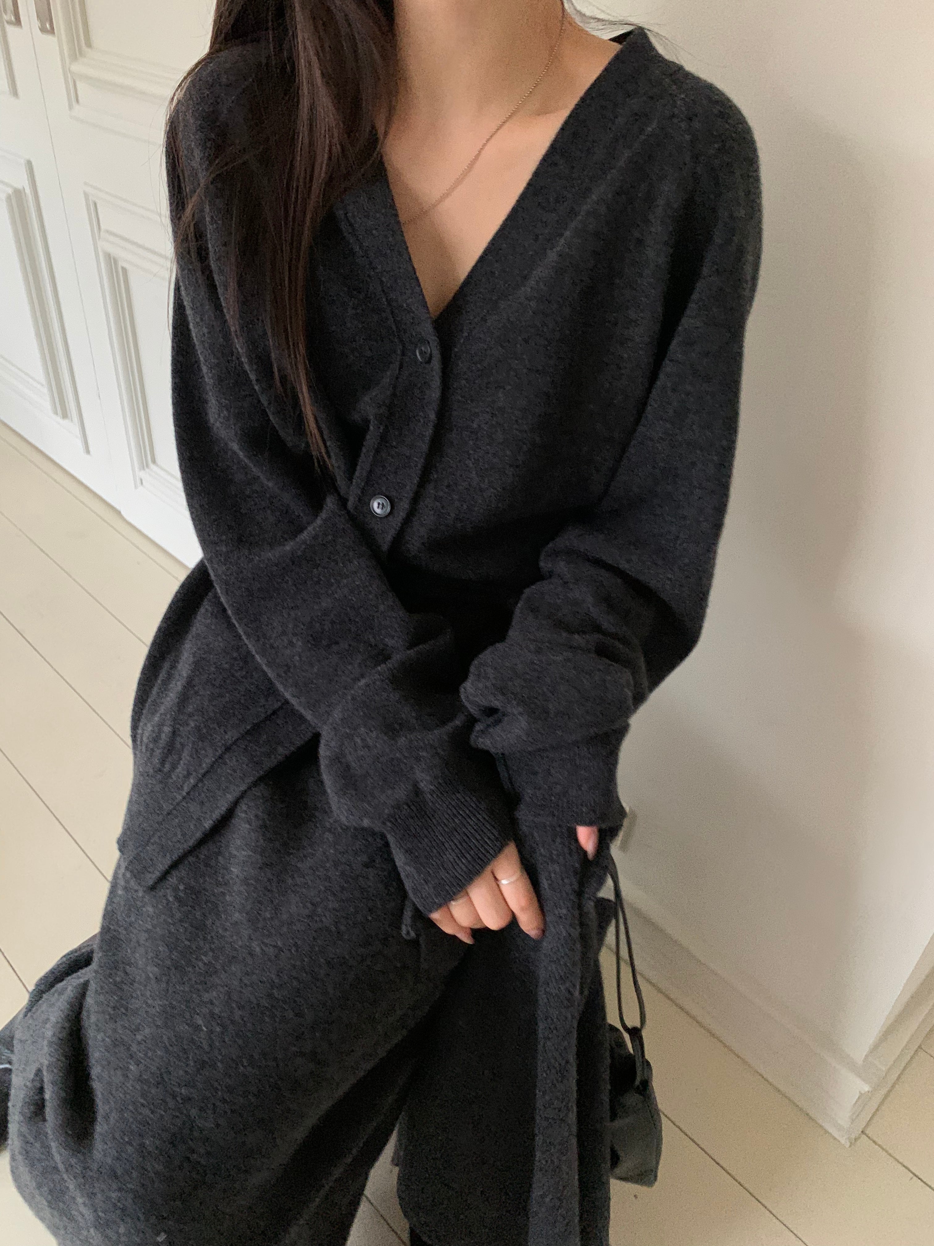 The Wool Set in Charcoal – Cardigan & Scarf