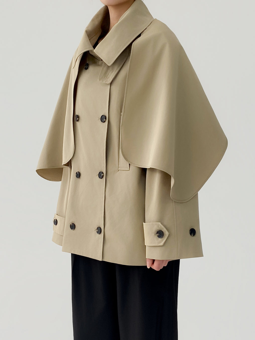 Arla Short Trench Coat in Dark Beige