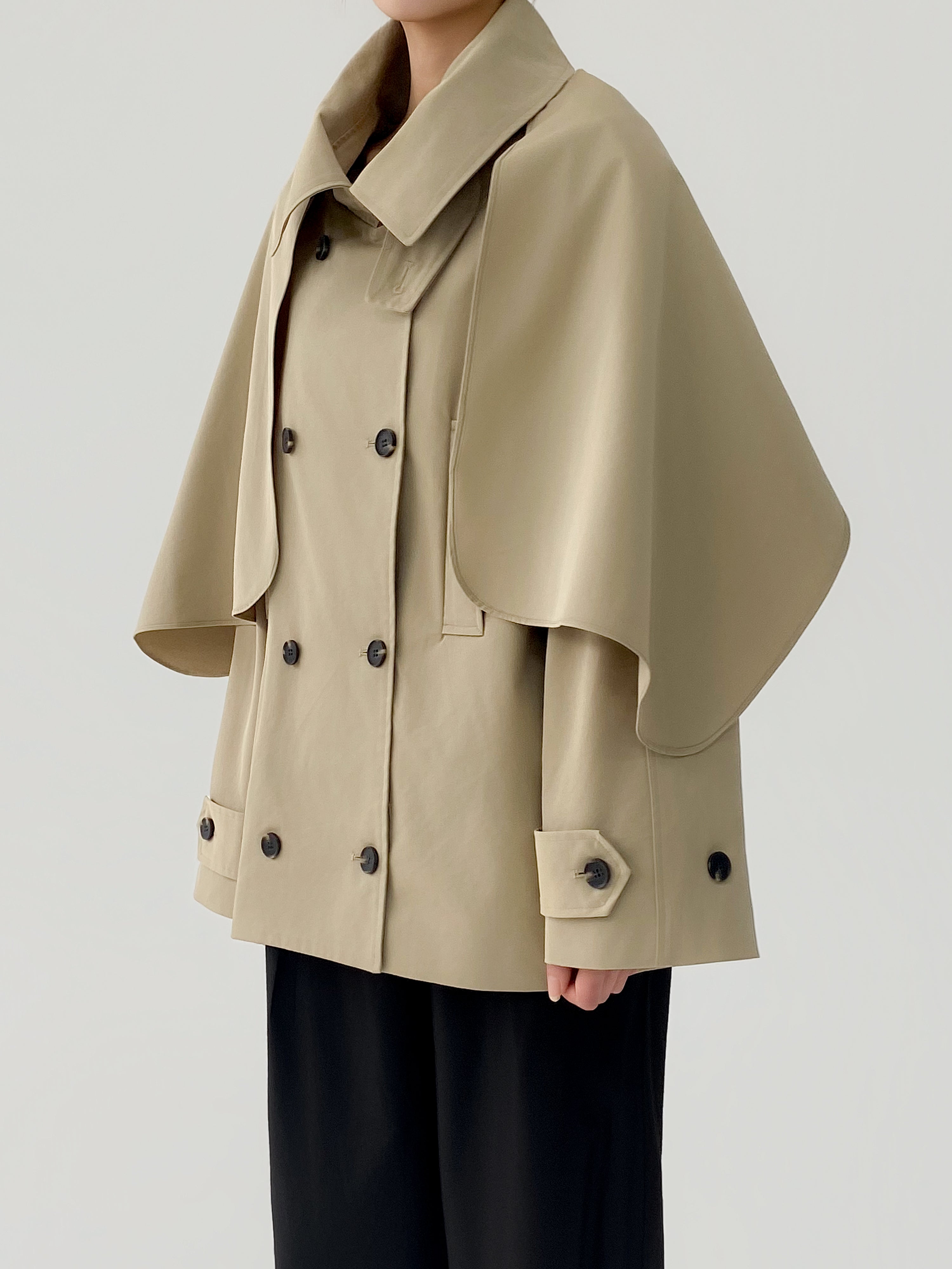 Arla Short Trench Coat in Dark Beige