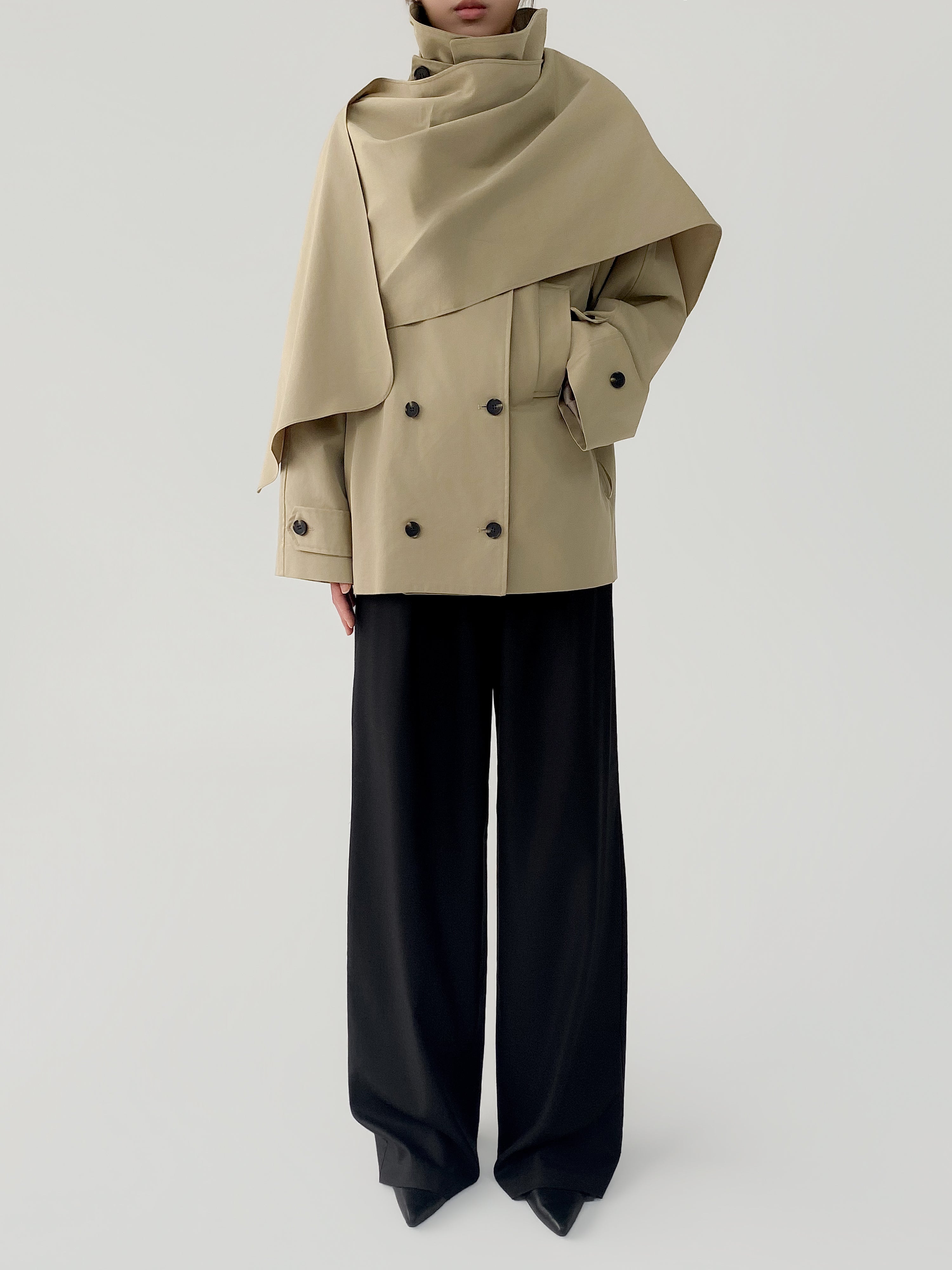 Arla Short Trench Coat in Dark Beige
