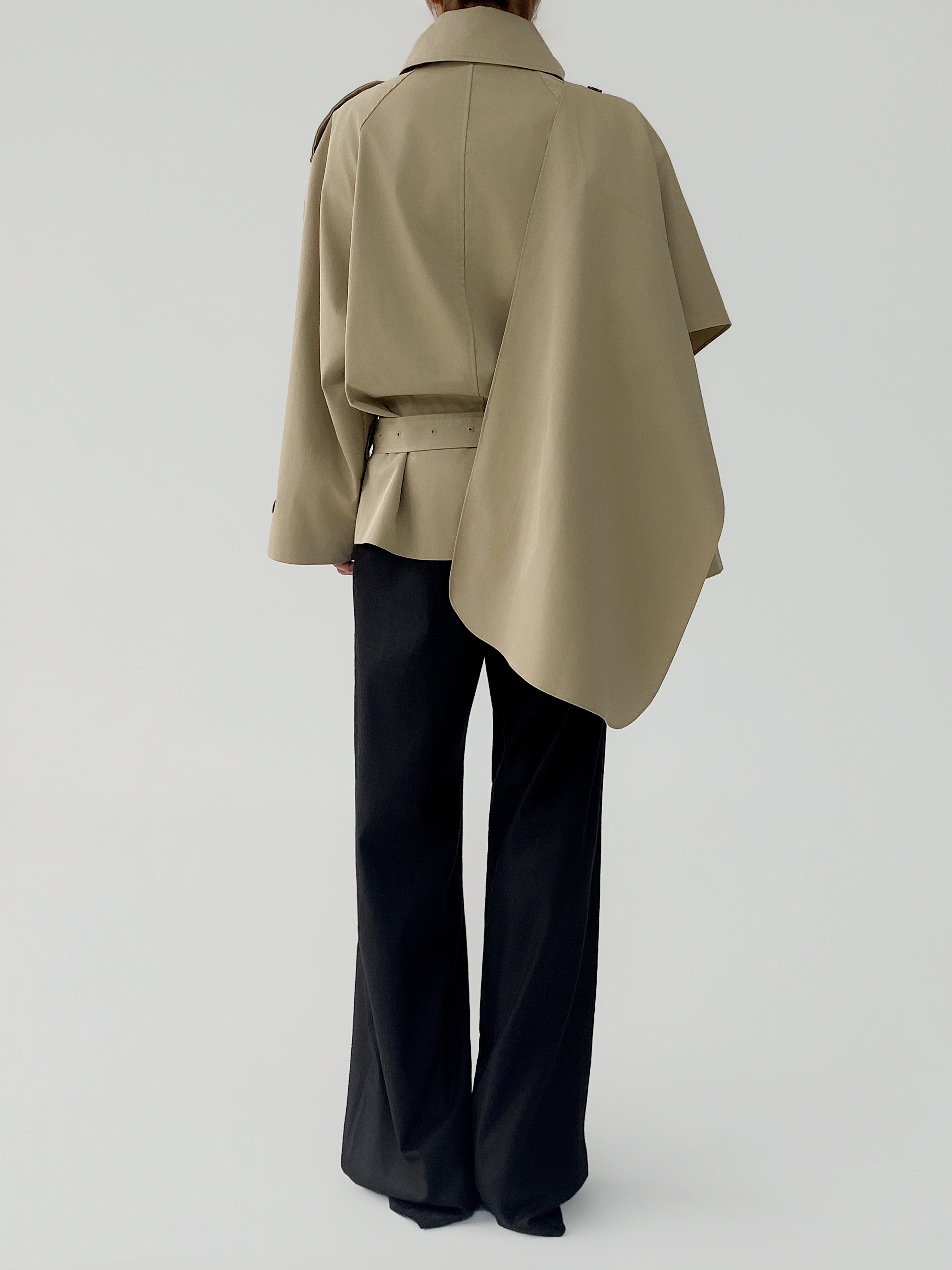 Arla Short Trench Coat in Dark Beige