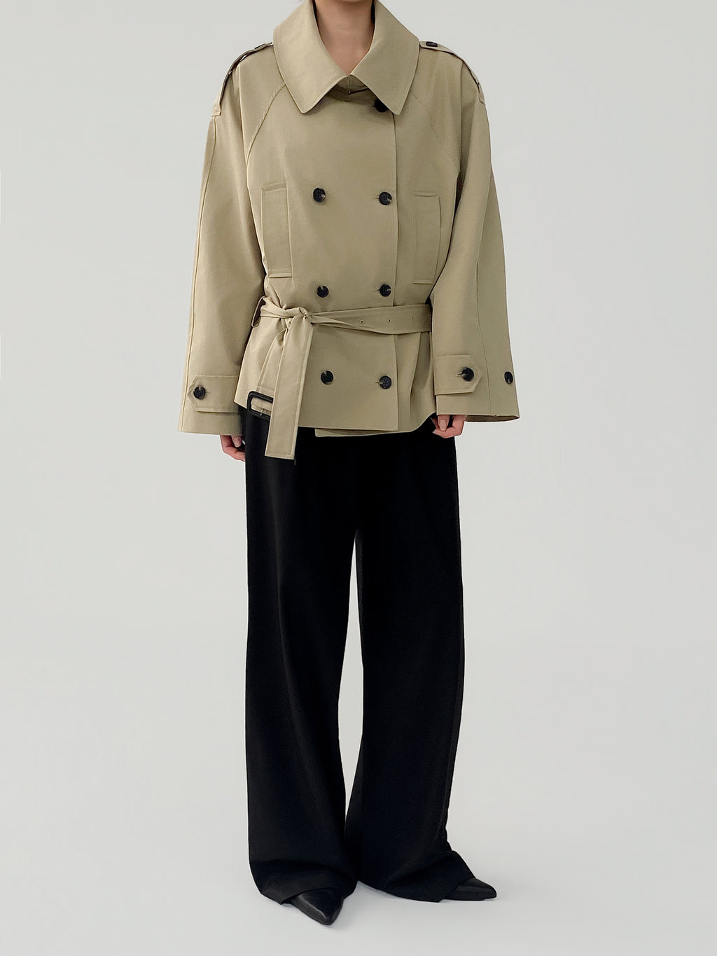 Arla Short Trench Coat in Dark Beige