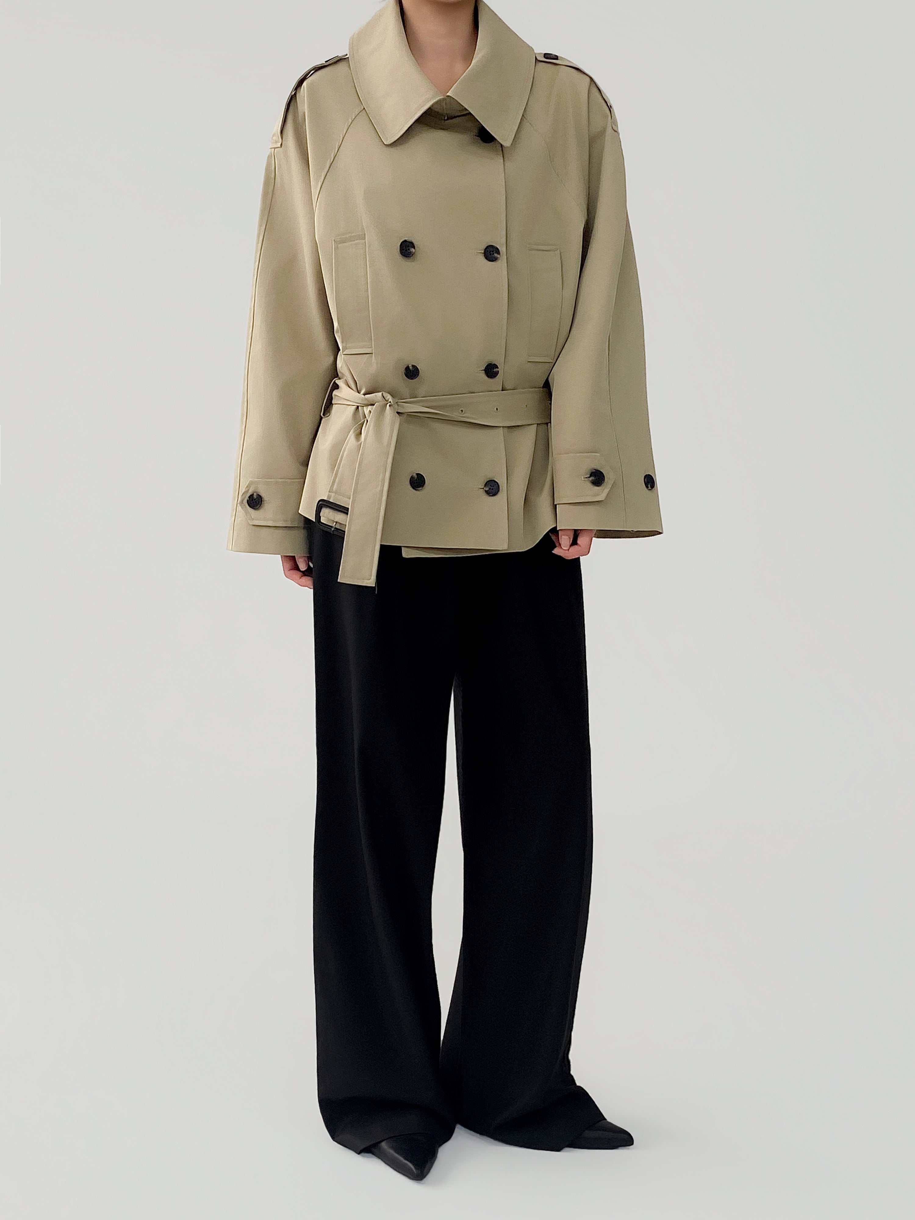 Arla Short Trench Coat in Dark Beige