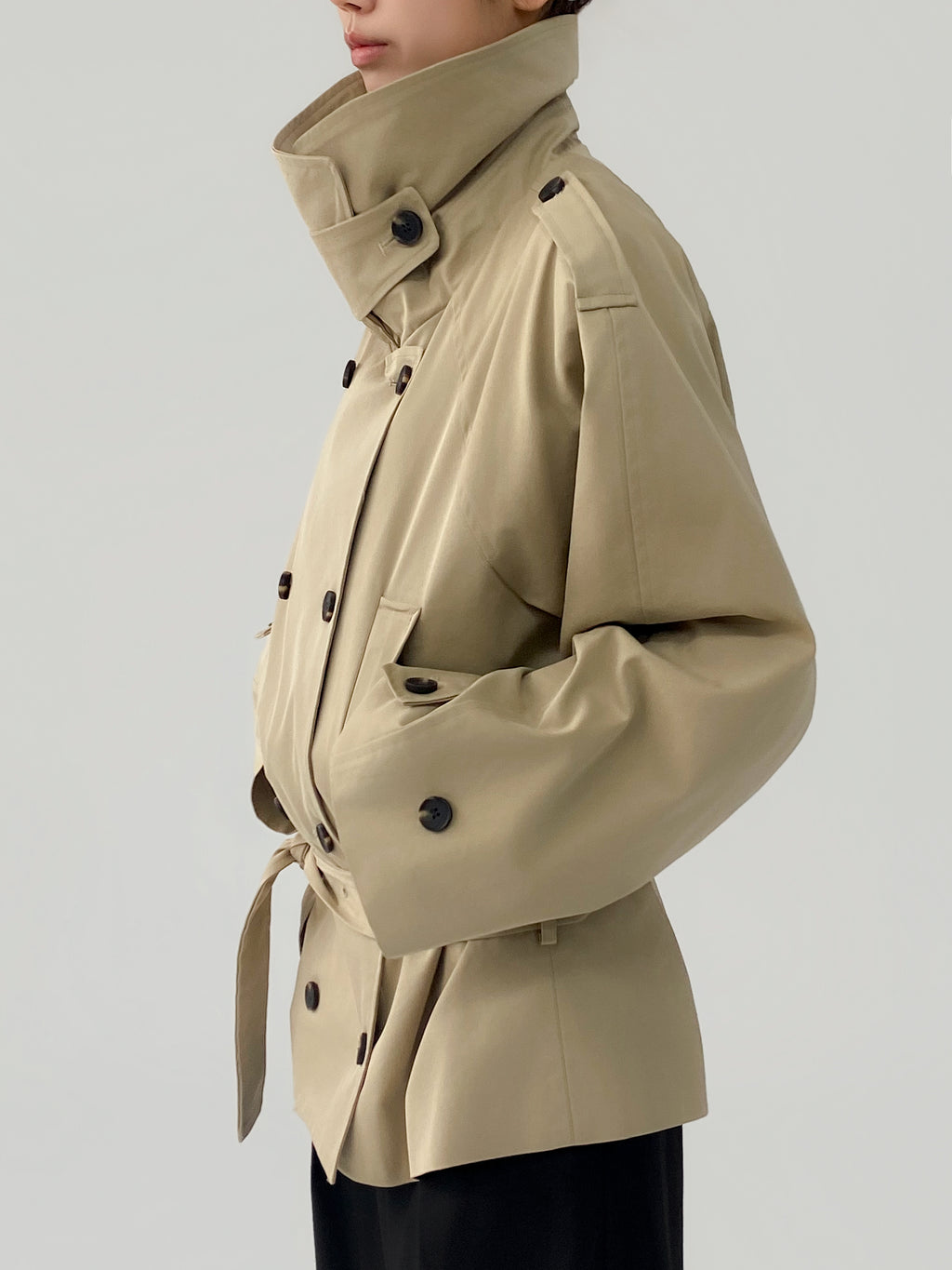 Arla Short Trench Coat in Dark Beige
