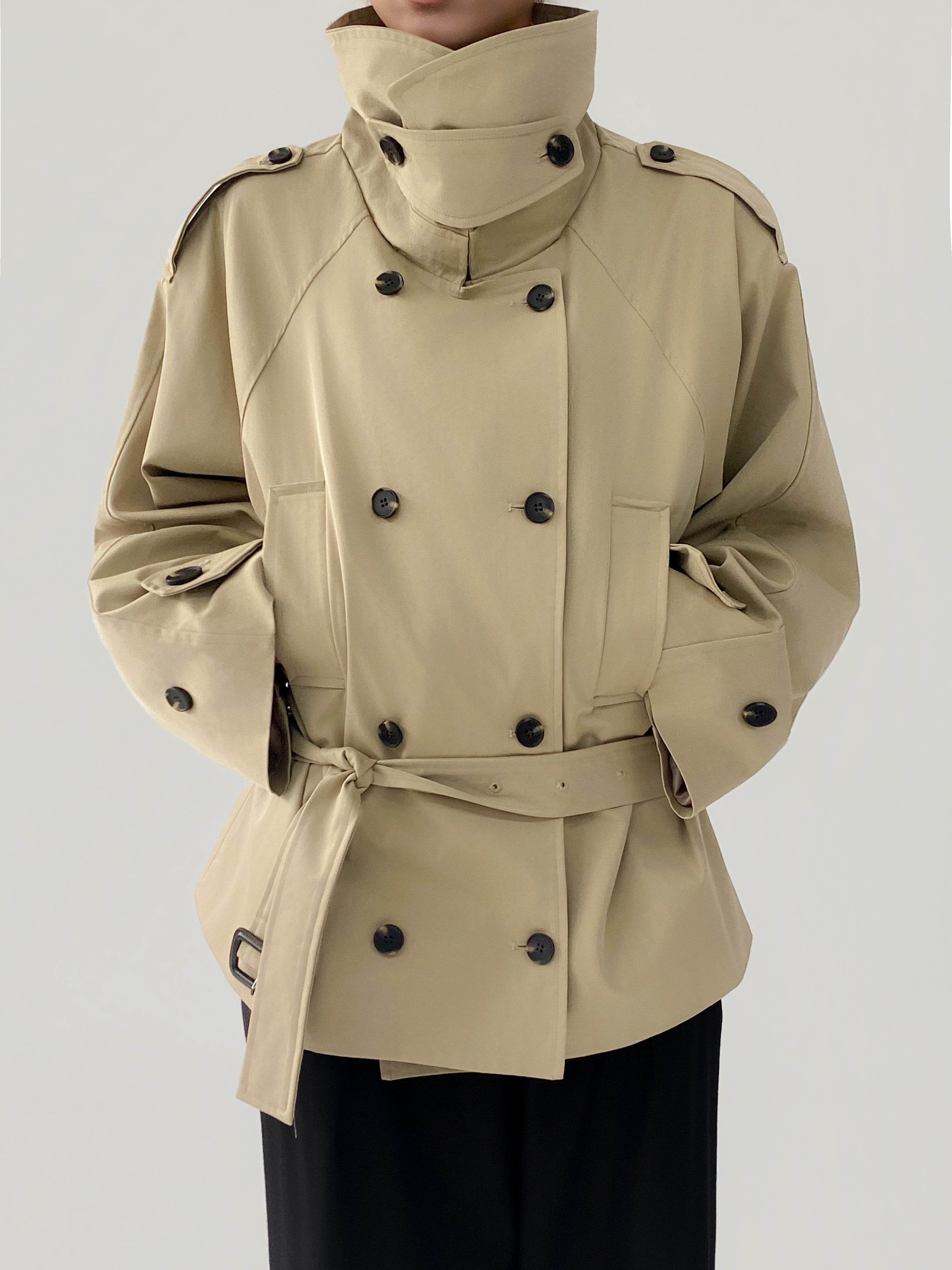 Arla Short Trench Coat in Dark Beige