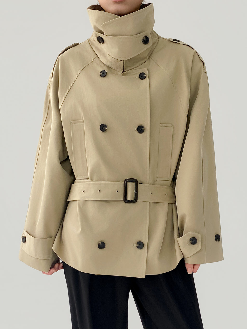 Arla Short Trench Coat in Dark Beige